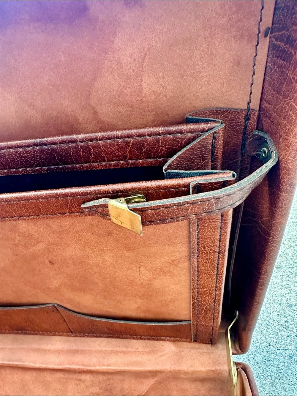 Vintage Classic Marbled Brown Leather Attaché Briefcase for Men, Hard Suitcase